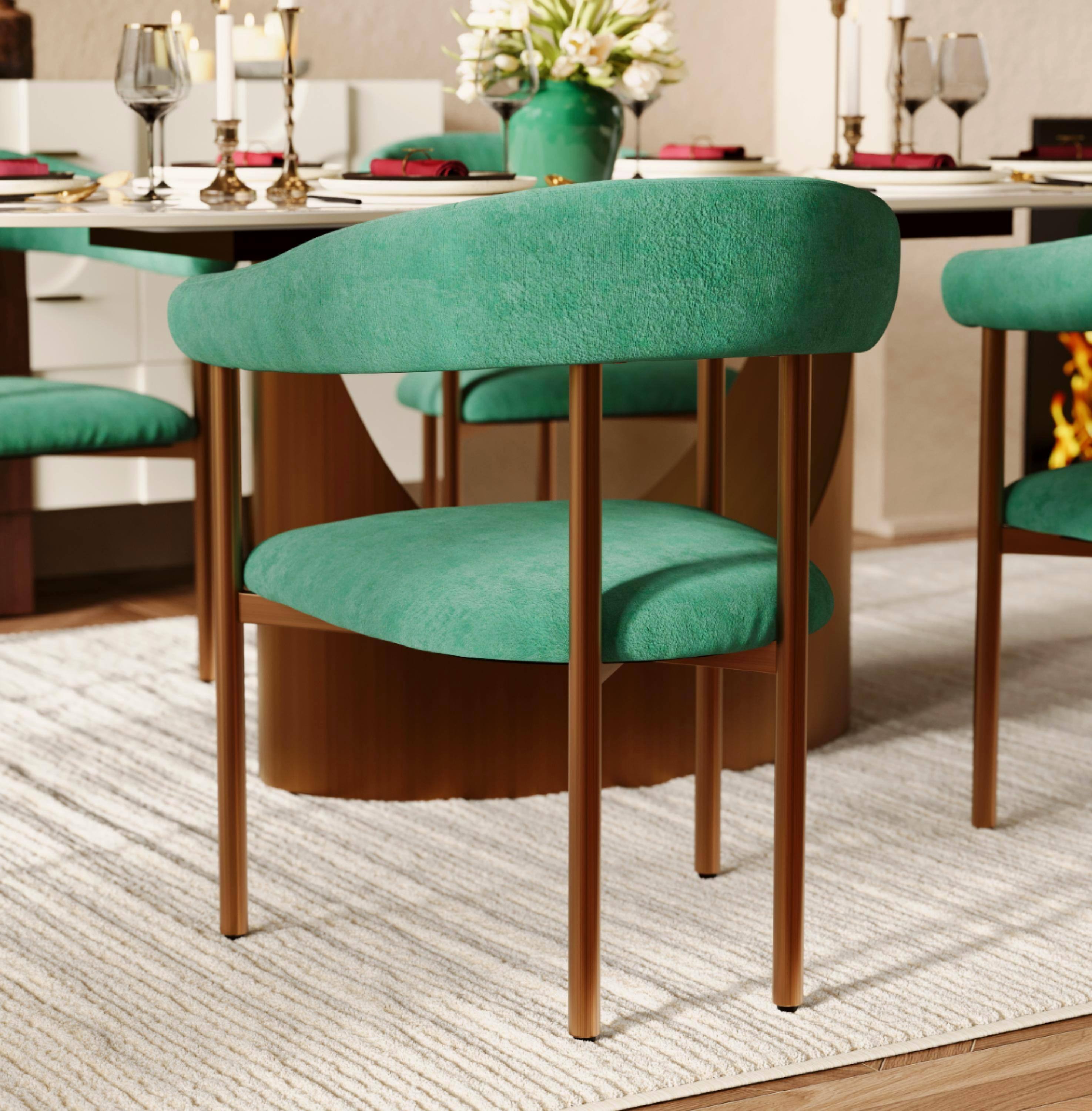 Alt View 1. POVISON - Modern Upholstered Armrest Dining Chair, Green Velvet Accent Chair with Arms, Fully Assembled - Green & Bronze.