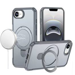 Kitcheniva - Matte Hybrid Magnetic Circle Stand Phone Case With Tempered Glass For iPhone 16e/17e - Gray