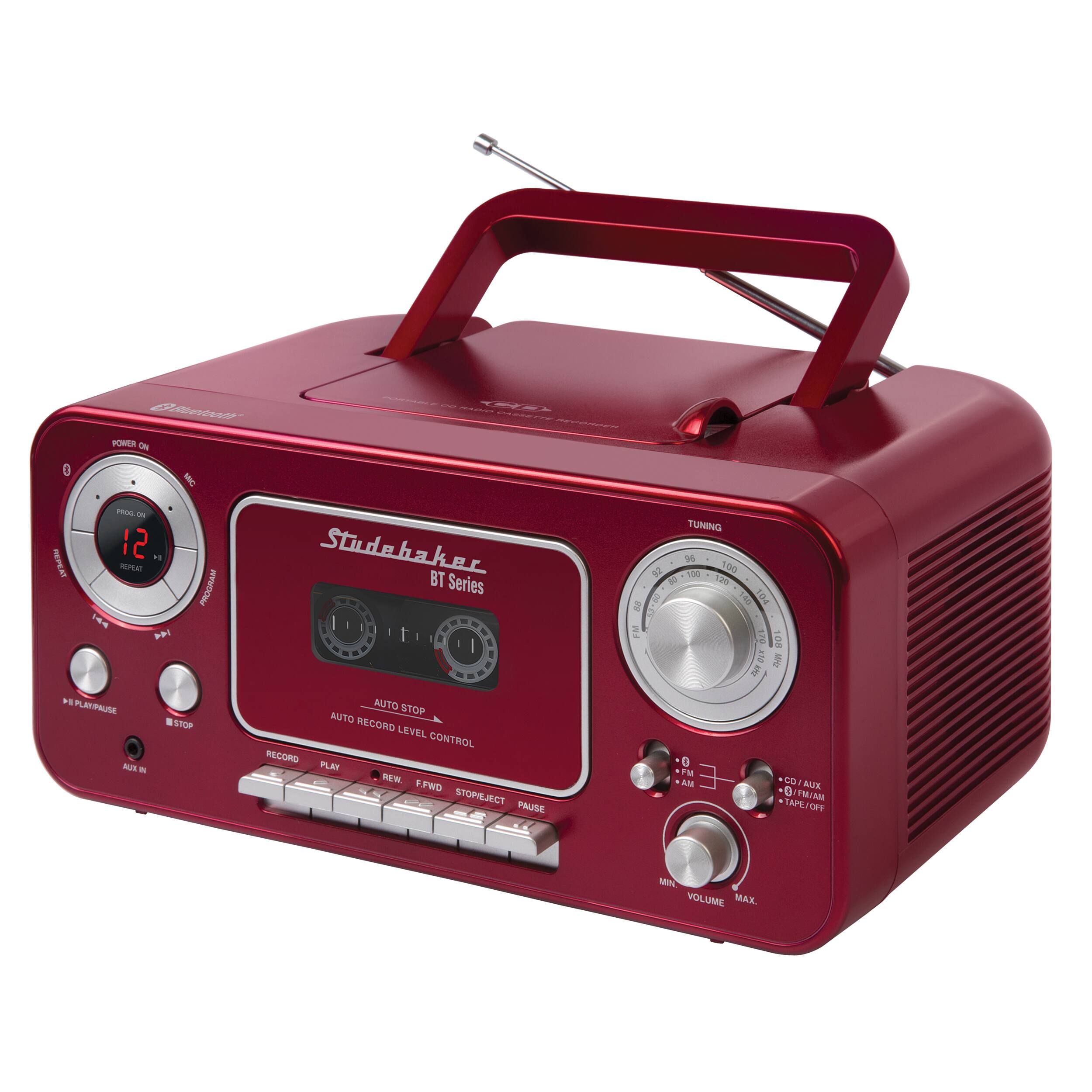 Angle. Studebaker - BT Series Portable Bluetooth CD Player with AM/FM Stereo - Red.