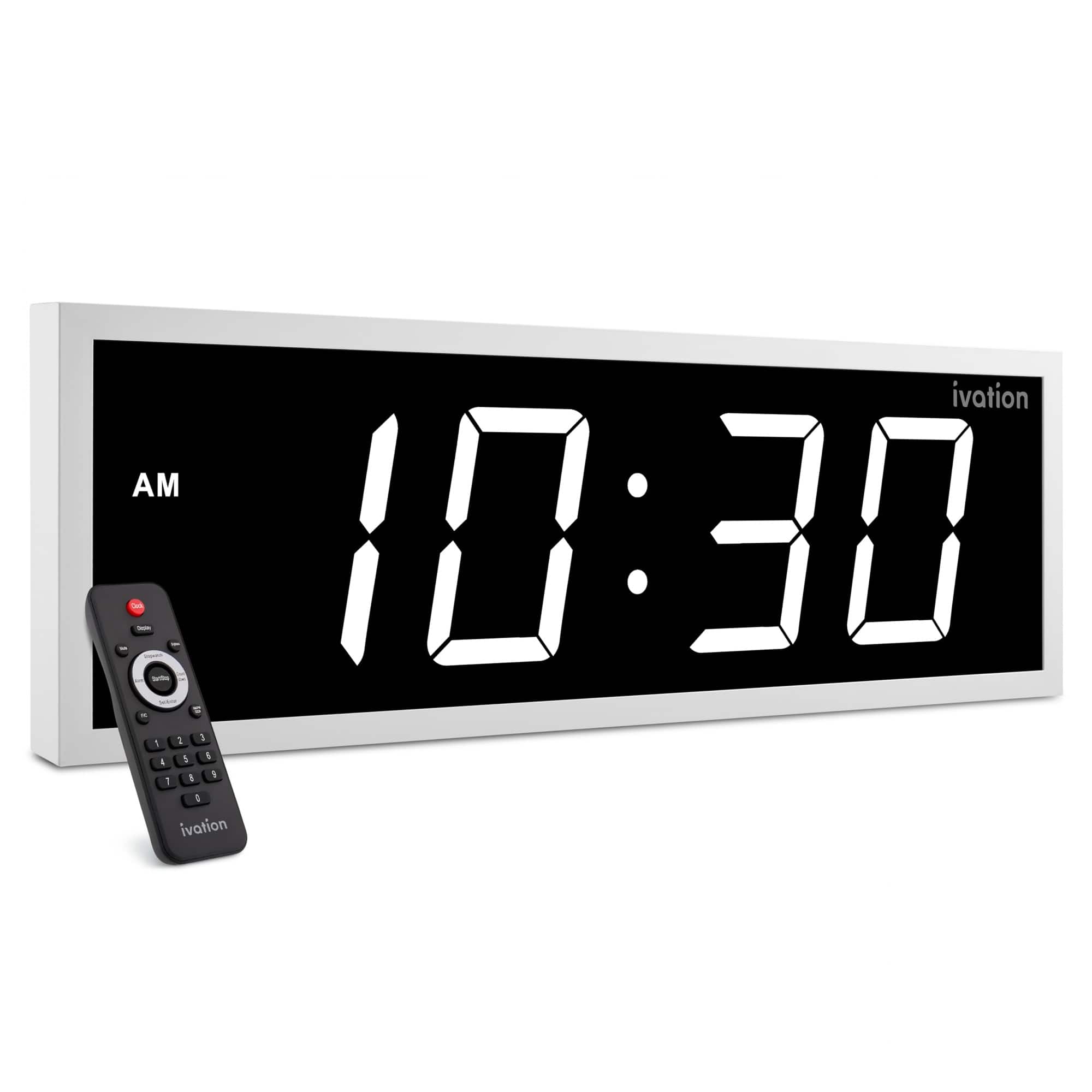 Ivation - 18" Digital Wall Clock – LED Display, Remote - White