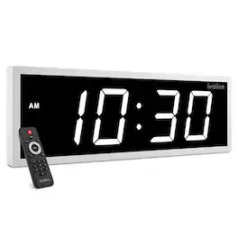 Ivation - 18" Digital Wall Clock – LED Display, Remote - White