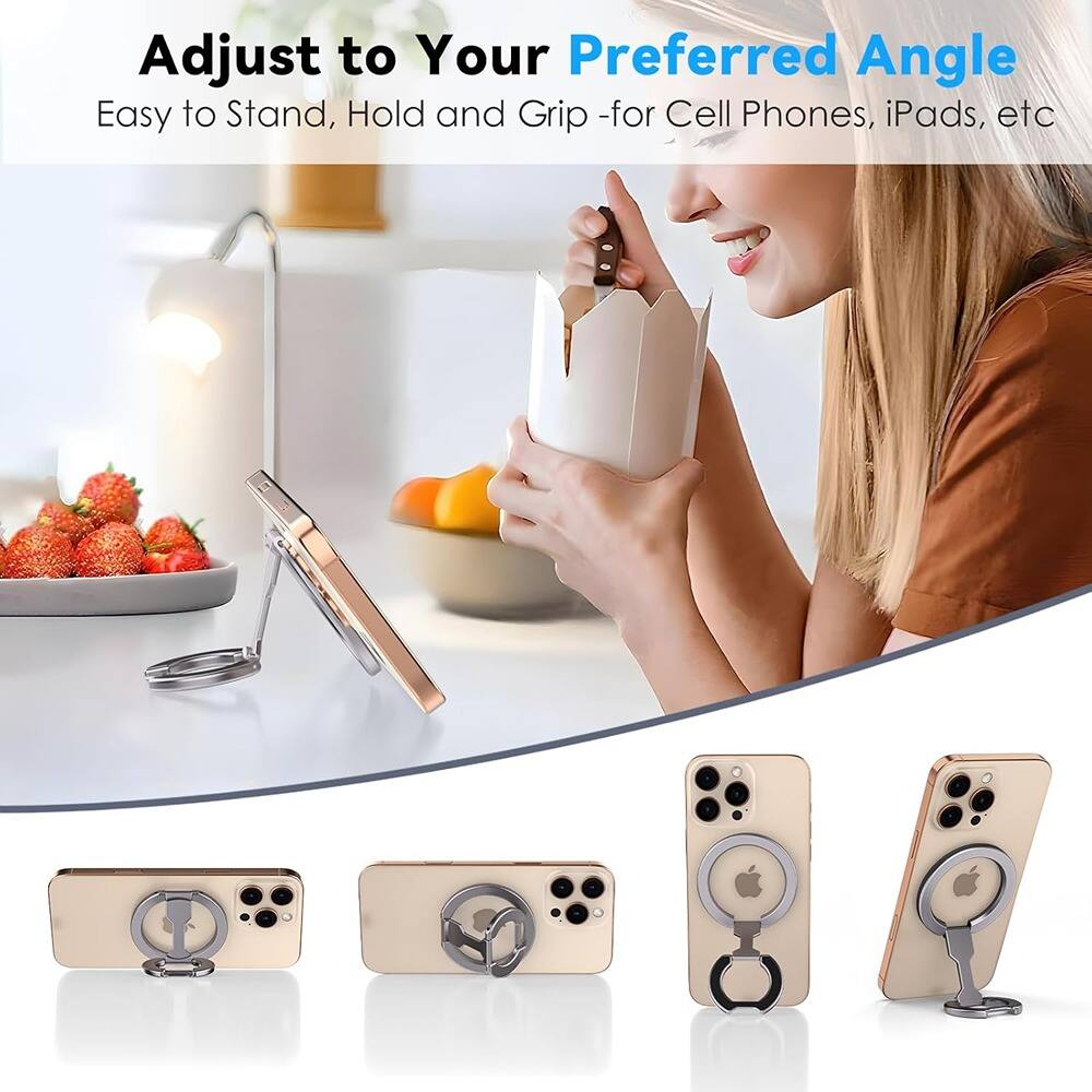 Left. PARKER SLATER - Phone Grip Holder – Adjustable Magnetic Ring Stand - Grey.