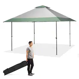 Costway - 13x13ft Patio Pop-Up Gazebo Canopy Tent Instant Sun Shelter Outdoor Wheeled Bag - Grey,Green