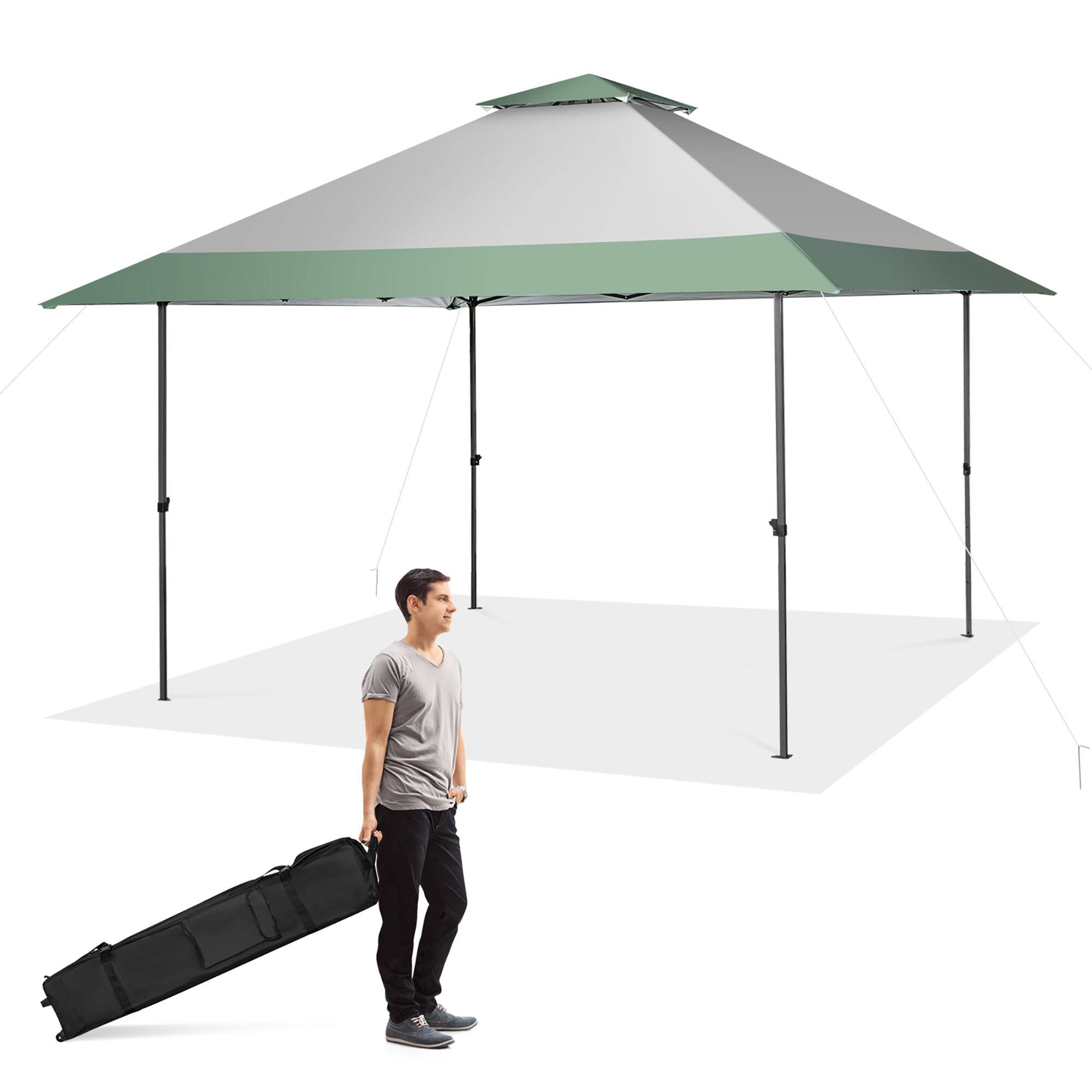 Costway - 13x13ft Patio Pop-Up Gazebo Canopy Tent Instant Sun Shelter Outdoor Wheeled Bag - Grey,Green