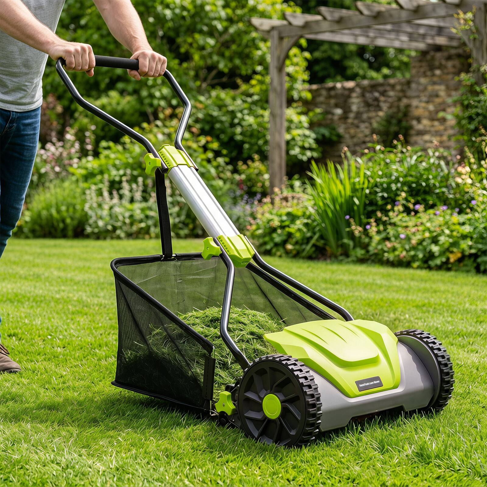 Alt View 3. Costway - Costway 16 Inch 5-Blade Push Reel Lawn Mower with 8 Gal Removable Grass Catcher Bag - Green & Black.
