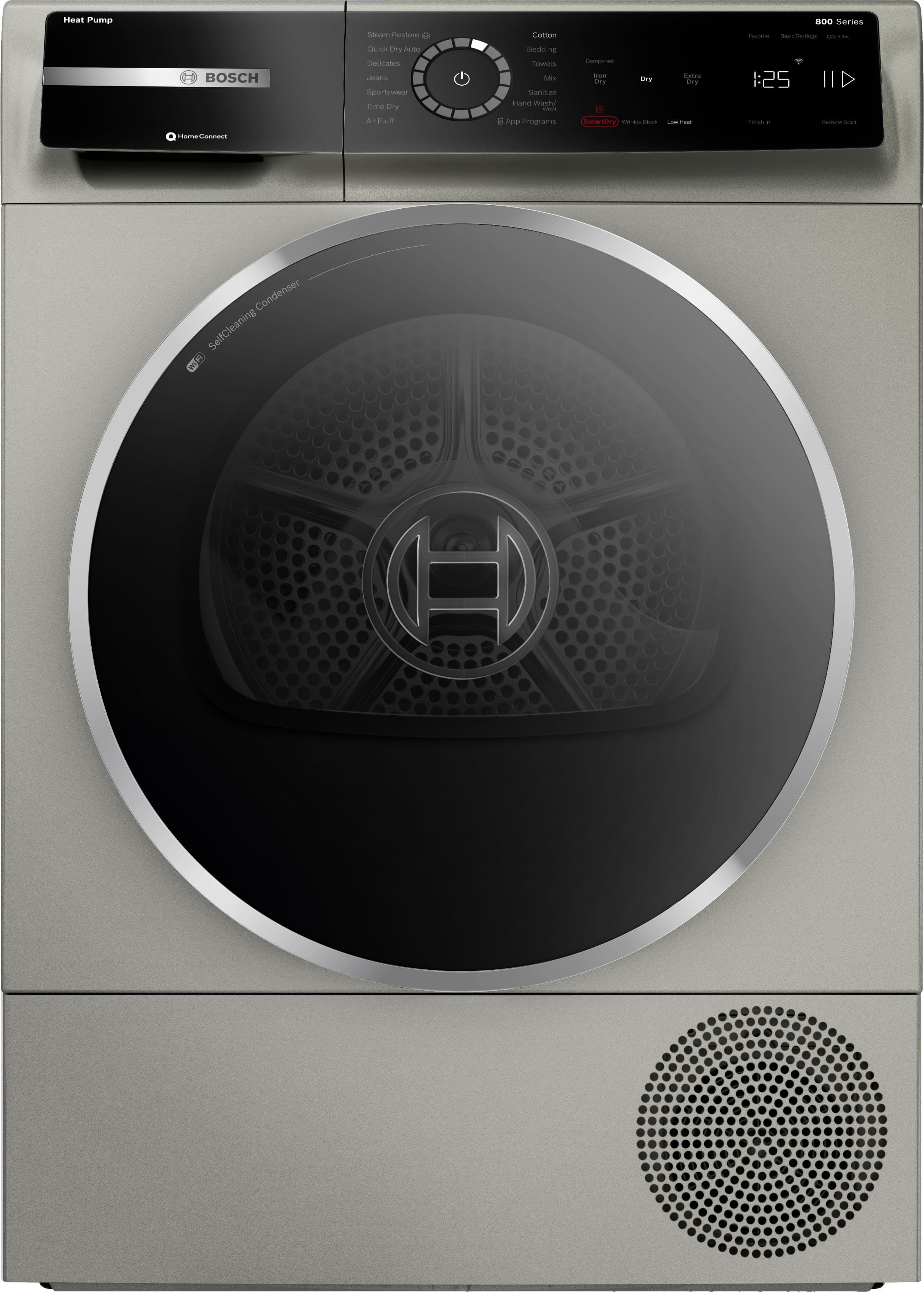 Bosch - 800 Series 4 Cu. Ft. Stackable Smart Electric Dryer with Steam Restore - Pearl Steel - Front_Zoom