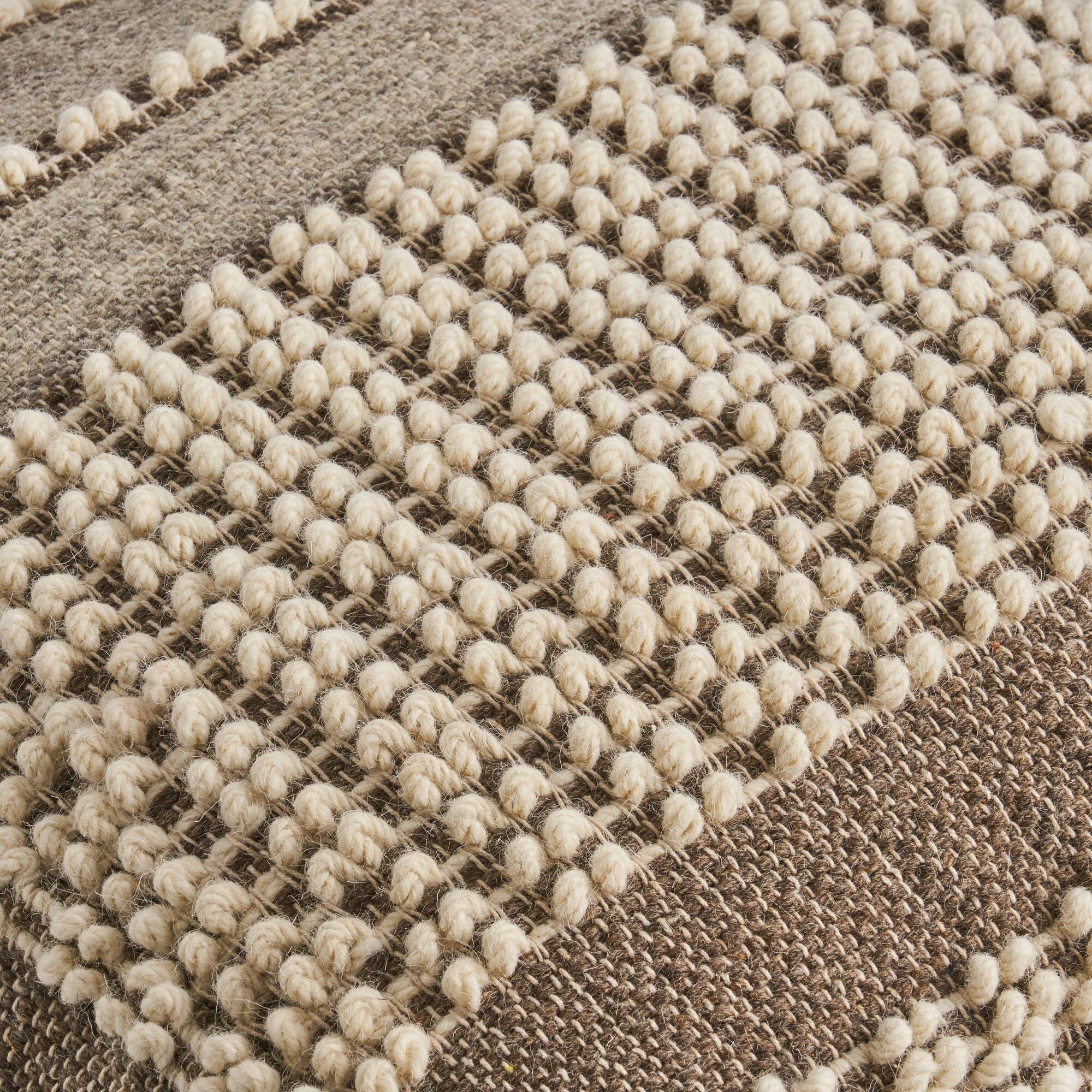 Back. GOODSILO - Handcrafted Rustic Large Wool and Cotton Pouf Ottoman Footstool for Cozy Home Decor - Brown+Beige.