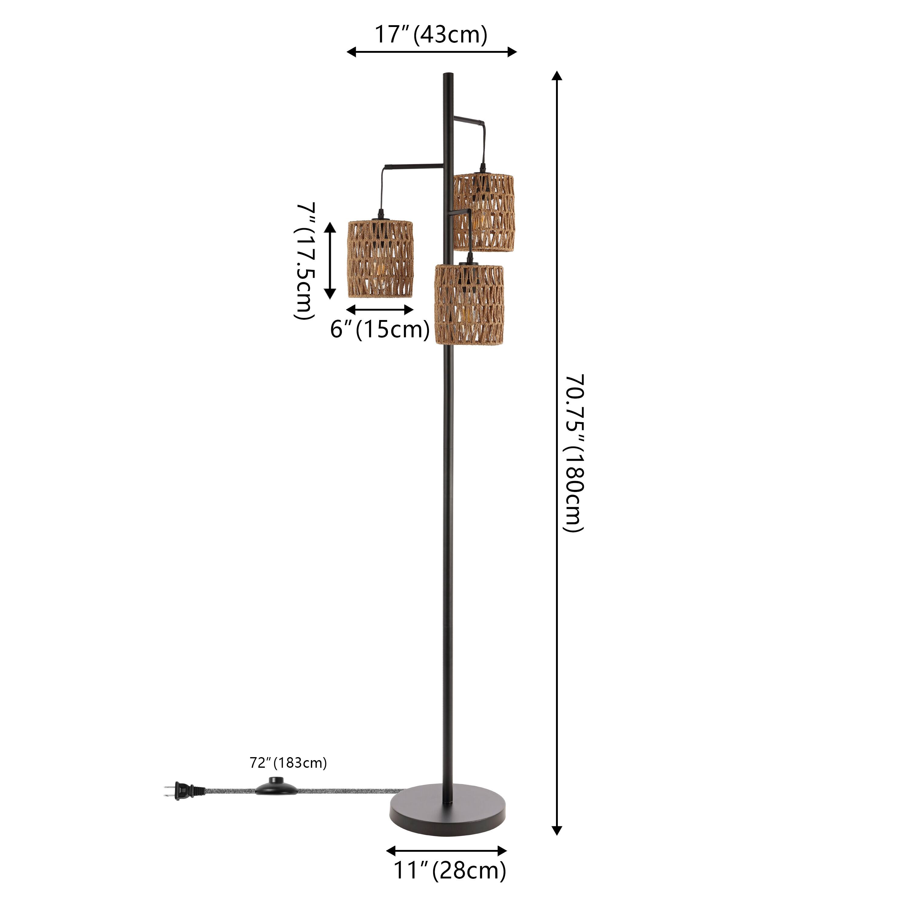 17" (43cm)  
7" (17.5cm)  
6" (15cm)  
70.75" (180cm)  
72" (183cm)  
11" (28cm)