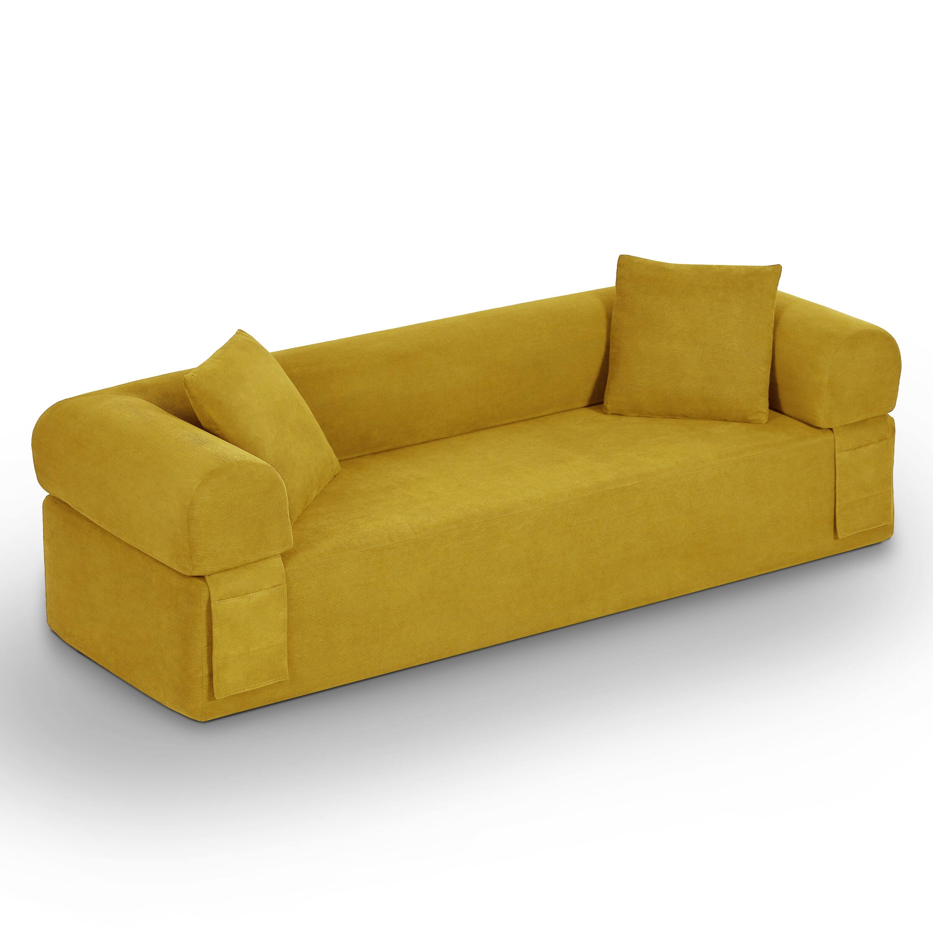 Angle. Loheer - Loheer Modern 3 Seater Sofa Boneless Couch No Assembly 83 Inch Frameless Couch for Compact Living Room - Yellow.