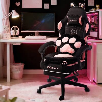 Dowinx Cute Gaming Chair with Cat Ears and Paw Lumbar Seat Cushion Dowinx Cute Gaming Chair with Cat Ears and Paw Lumbar Seat Cushion