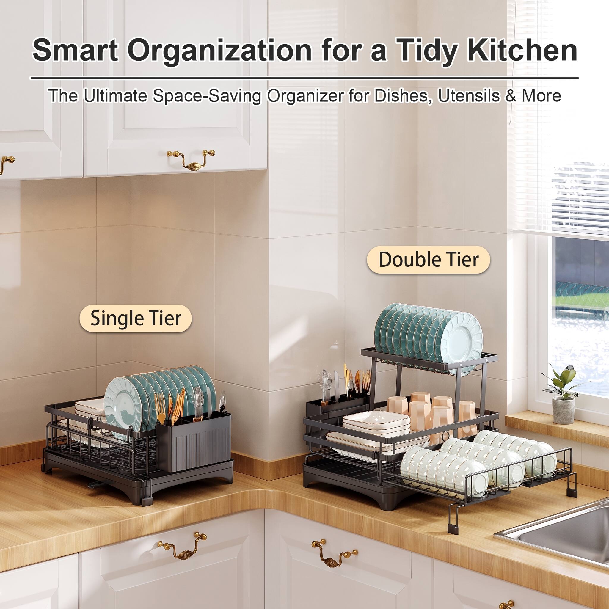 Smart Organization for a Tidy Kitchen  
The Ultimate Space-Saving Organizer for Dishes, Utensils & More  
Double Tier  
Single Tier
