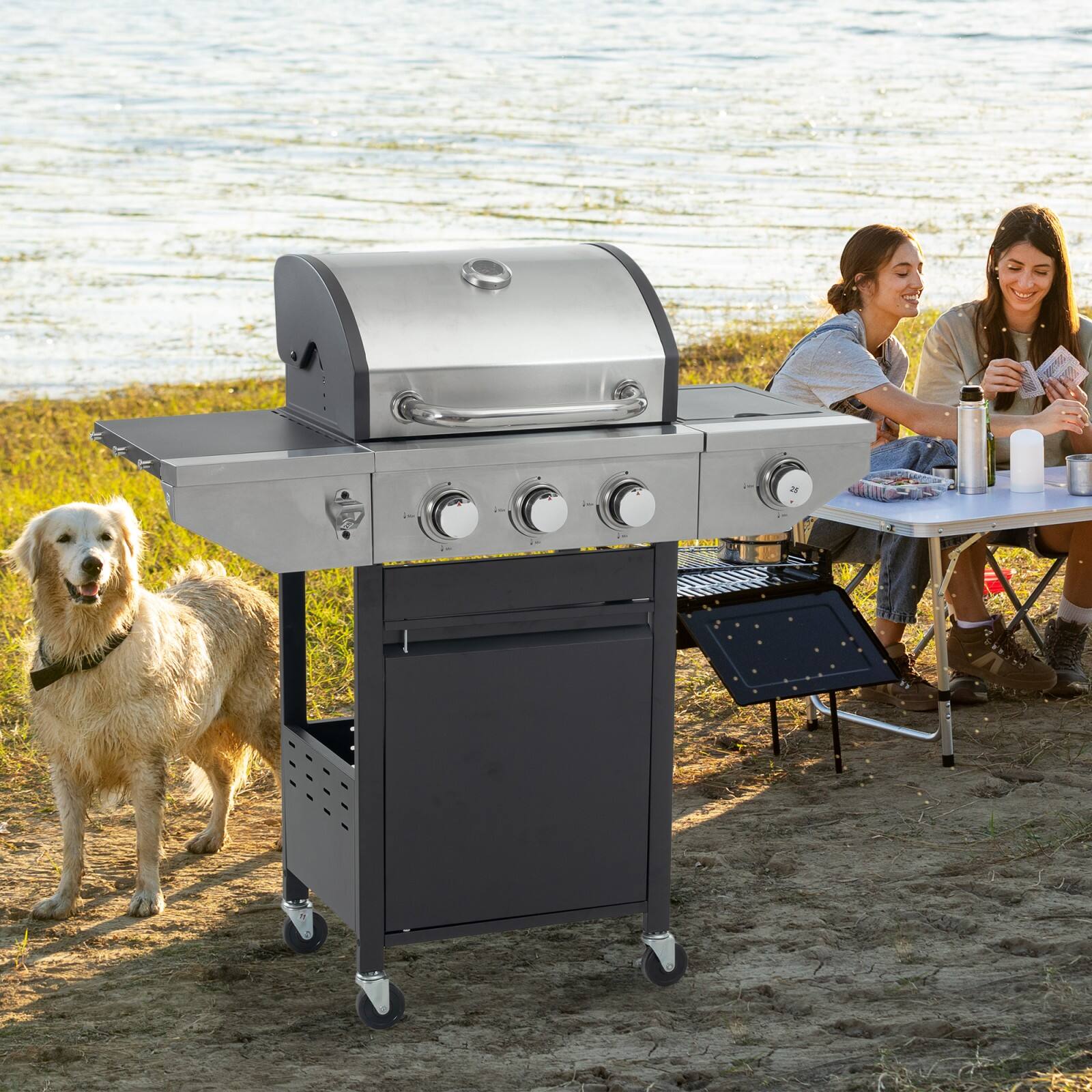 Alt View 8. Ecooso - Propane Grill 3 Burner Barbecue Grill Stainless Steel Gas Grill with Side Burner, 37,000 BTU Outdoor Cooking, Patio - Silver.