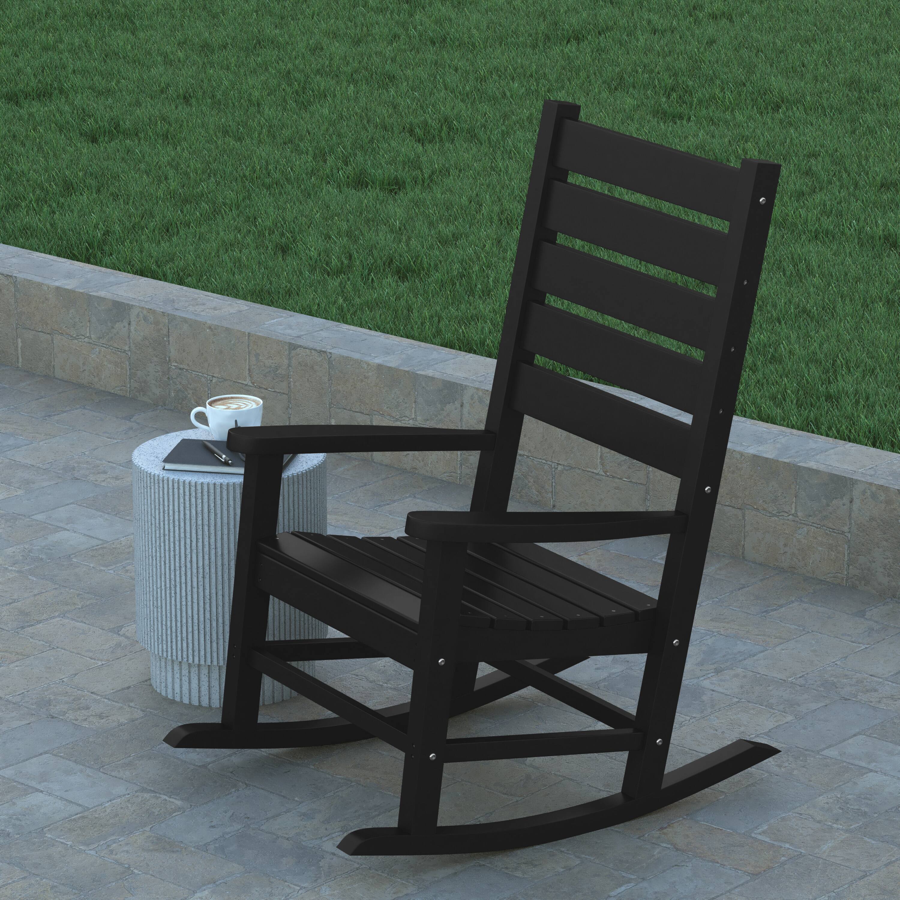 Alt View 3. Emma + Oliver - Florian Contemporary Rocking Chair, All-Weather HDPE Indoor/Outdoor Rocker - Black.