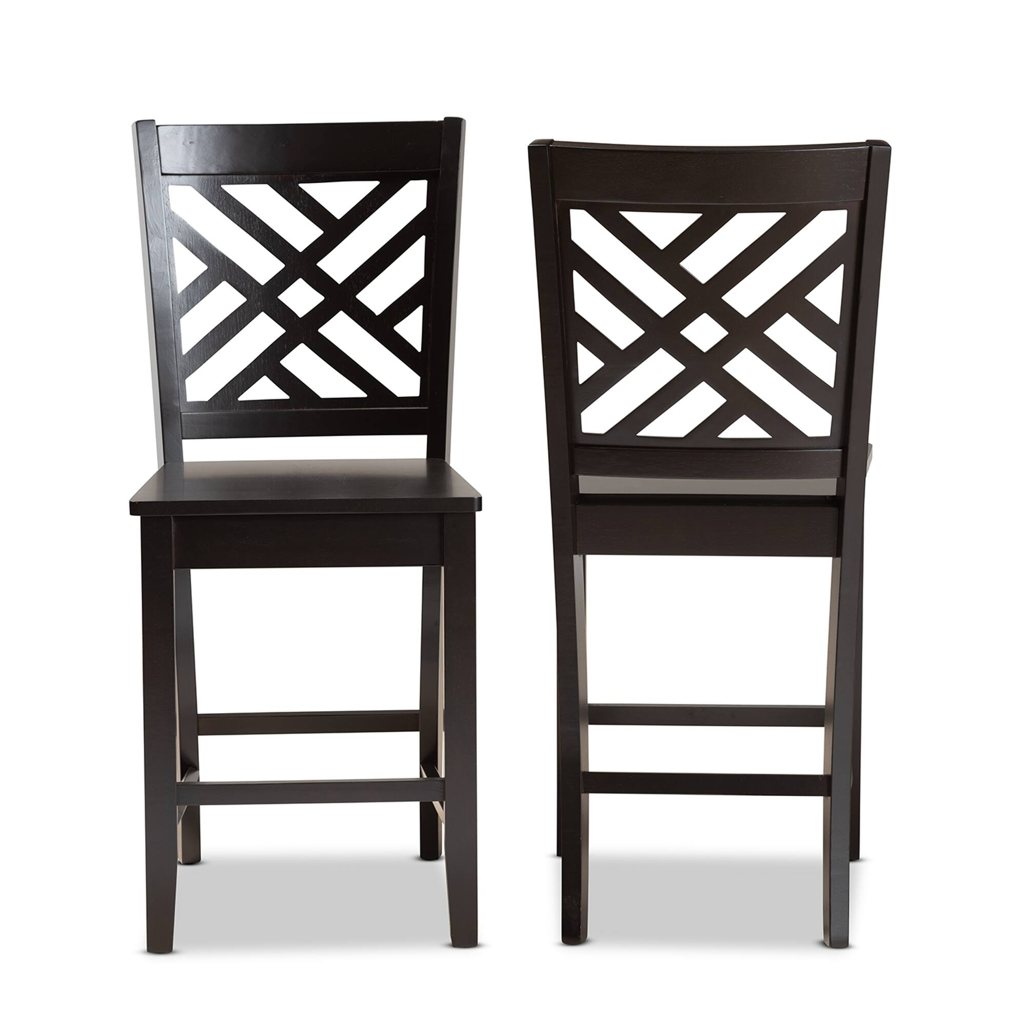 Angle. Baxton Studio - Caron Modern and Contemporary Transitional Finished Wood 2-Piece Counter Stool Set - Dark Brown.