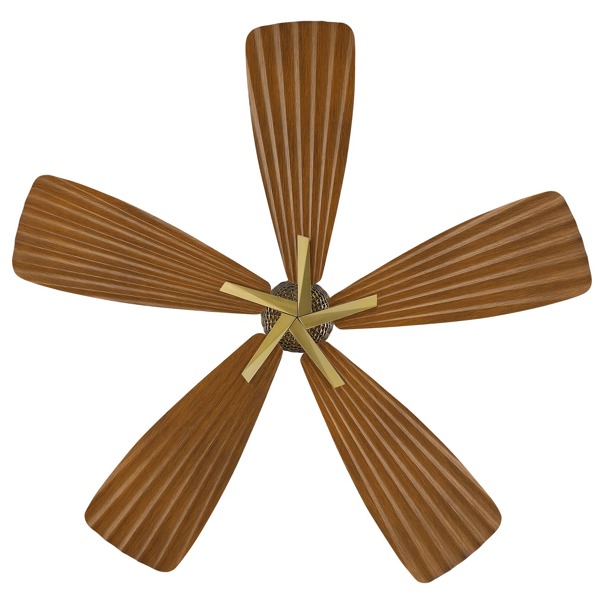 Alt View 9. Parrot Uncle - 56" Brown Tropical Pleated Leaf 5-Blade Indoor Outdoor Ceiling Fan with Remote, No Light - Gold.