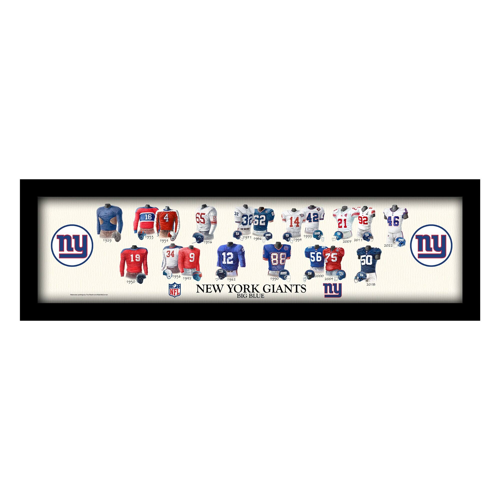 New York Giants 12" x 36" Team Uniform Heritage Framed Wall Art