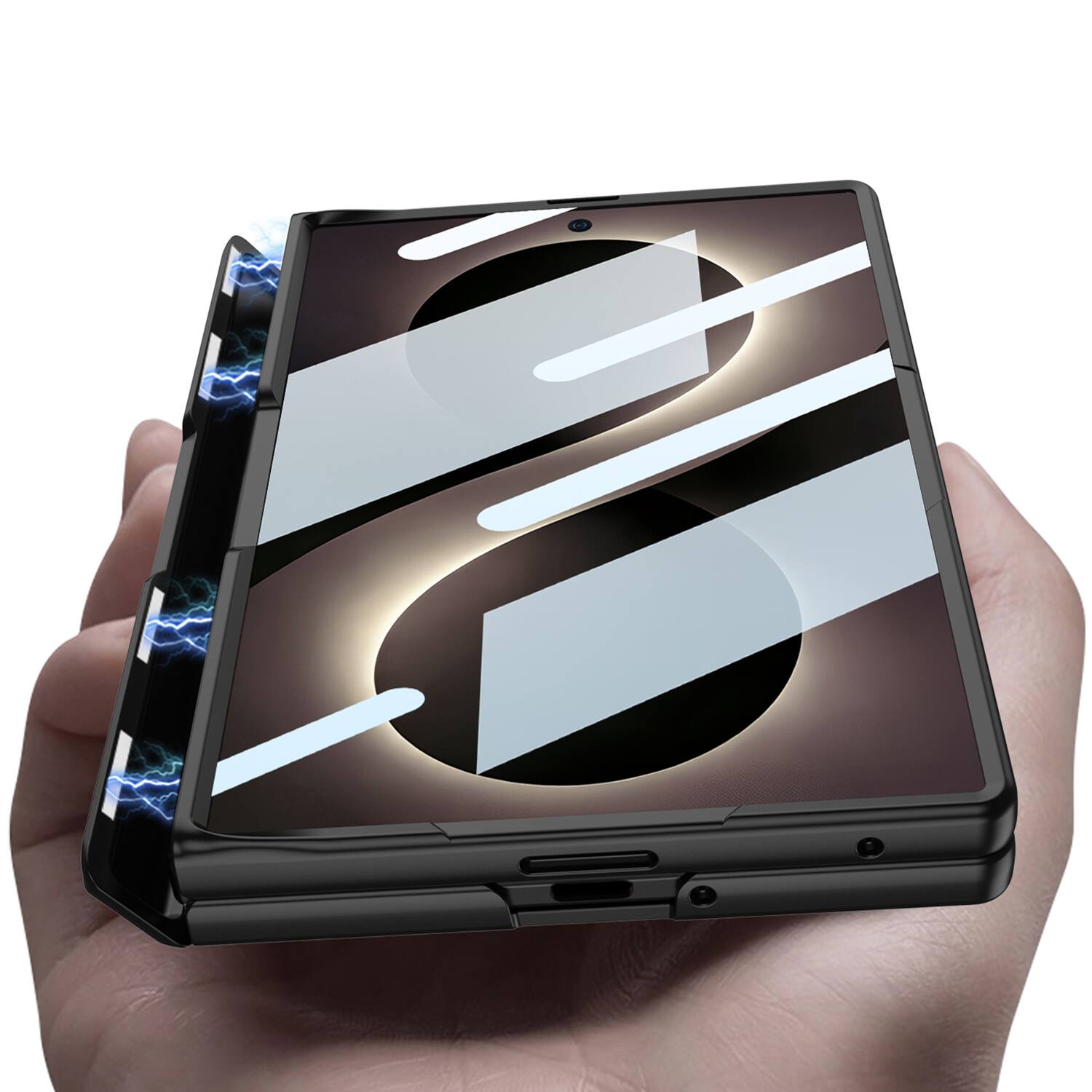 Angle. Dteck - for Samsung Galaxy Z Fold8 Mag Safe Case with Screen Protector,Hinge Protection,Hard PC Shock-Absorbent Back Cover - Black.