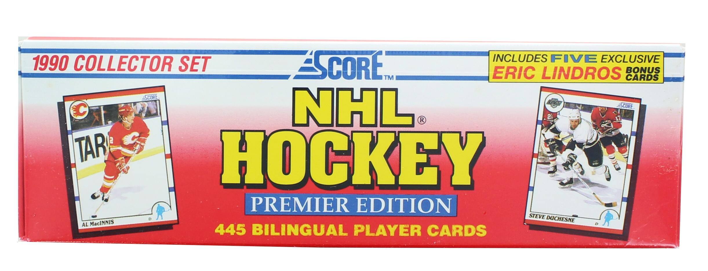 INCLUDES FIVE EXCLUSIVE 1990 COLLECTOR SET CORE BONUS TM ERIC LINDROS CARDS SCORE NHL HOCKEY PREMIER EDITION 445 BILINGUAL PLAYER CARDS
