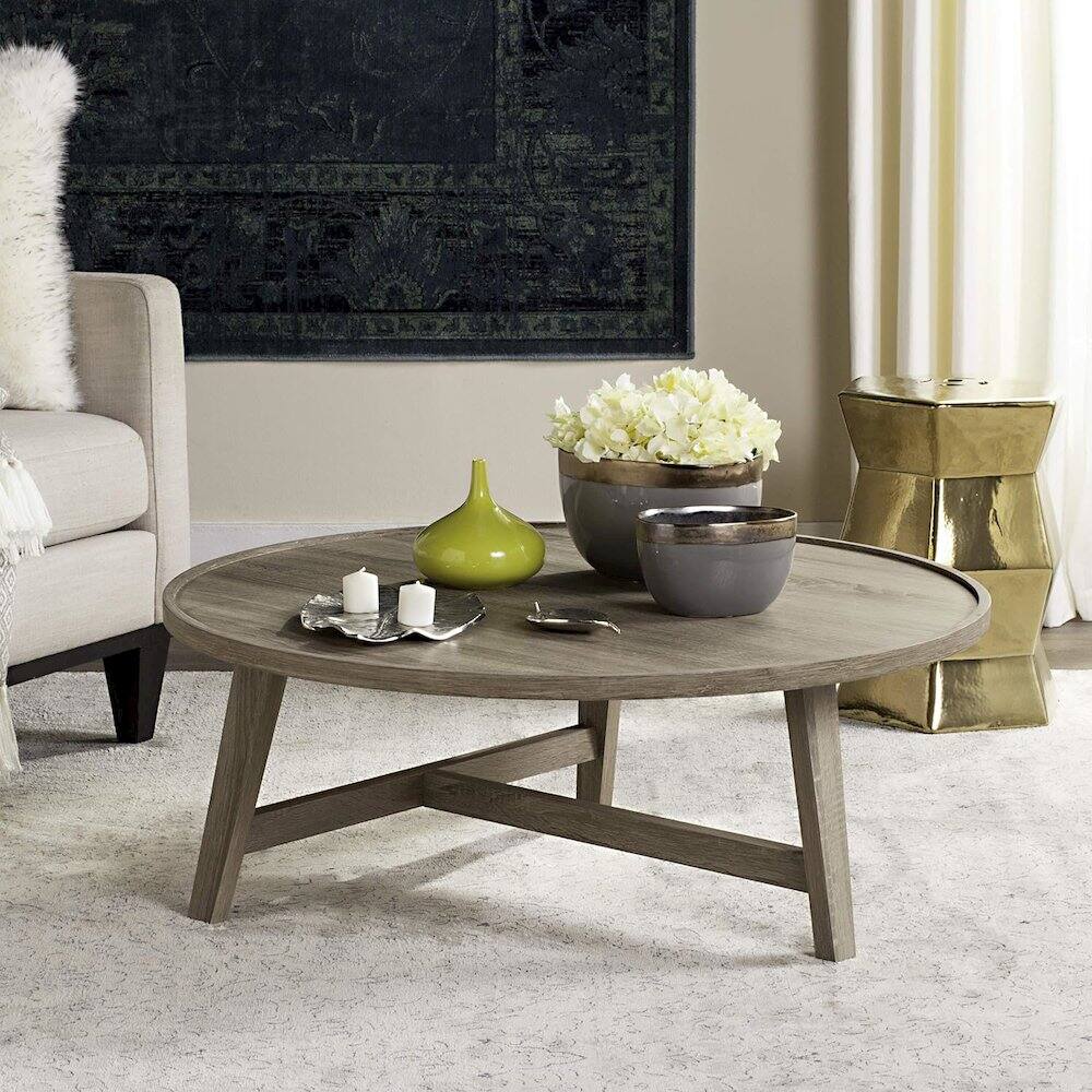 Back. Safavieh - Home Collection Malone Retro Mid-Century Light Oak and Brown Wood Coffee Table - Gray.