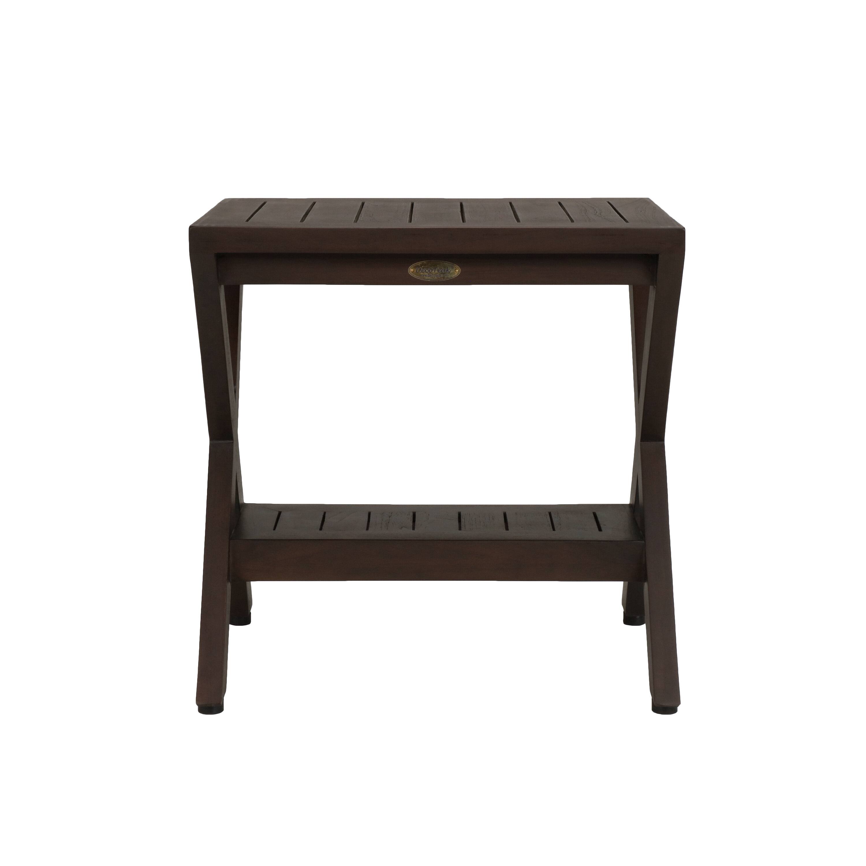 Angle. DecoTeak - DecoTeak Obliquity 18" Teak Wood Shower Bench with Shelf in Woodland Brown Finish - Woodland Brown.