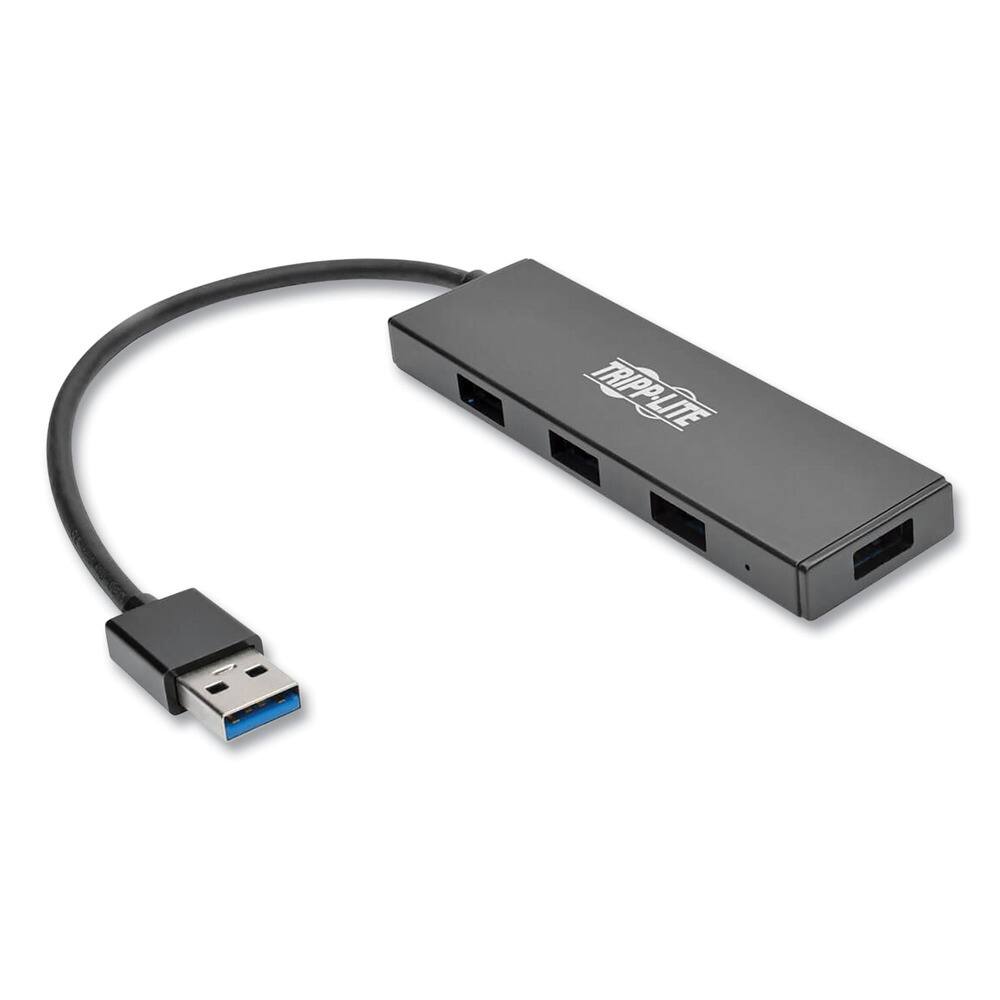 Front. Tripp Lite - Tripp Lite U360-004-SLIM 4 Ports Ultra-Slim Portable USB 3.0 SuperSpeed Hub - Black - Black.