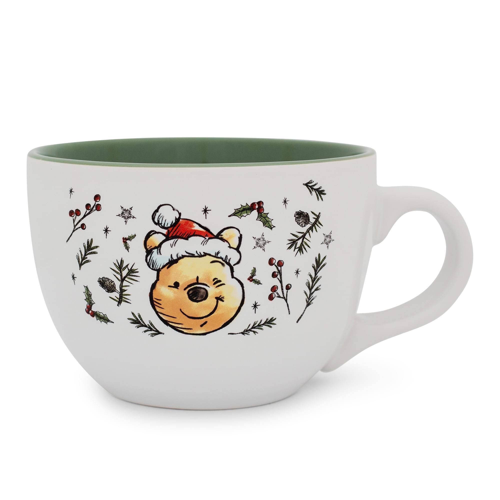Front. Disney - Disney Winnie the Pooh Holly Holidays Ceramic Soup Mug | Holds 24 Ounces - White.