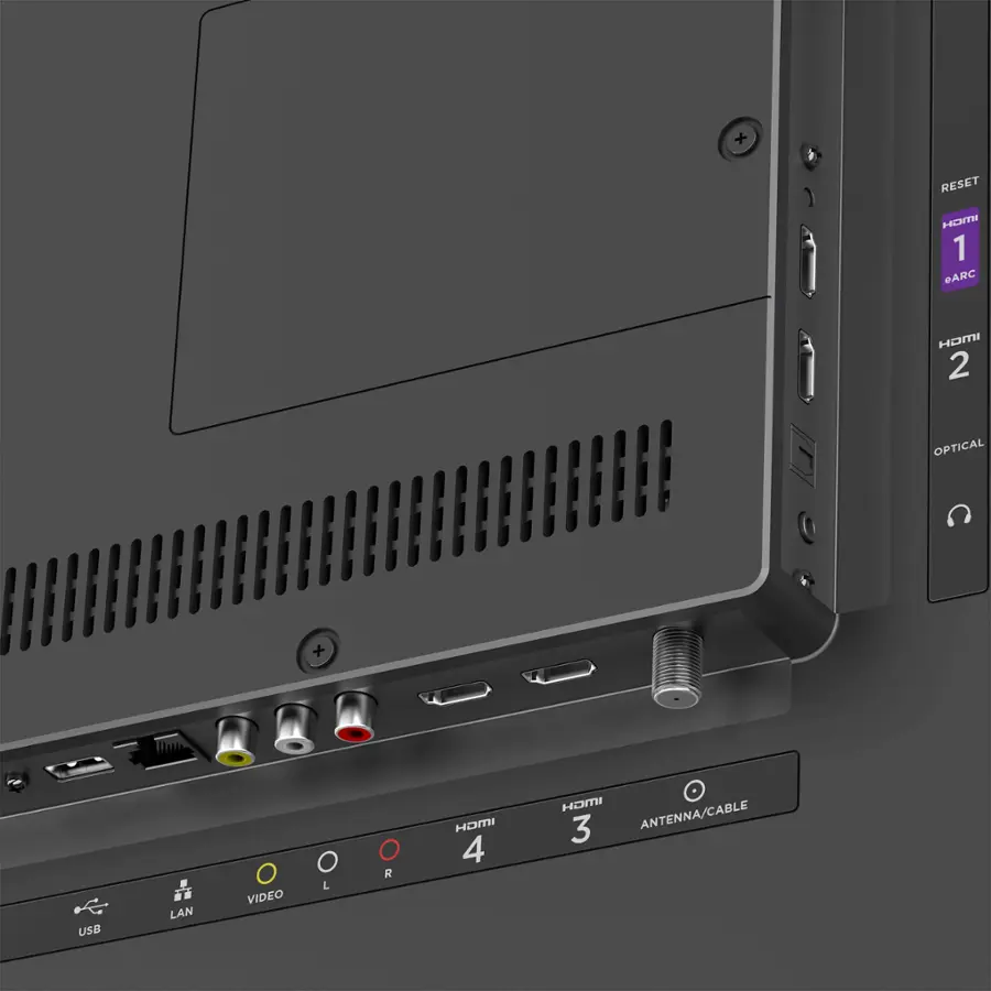 The text on the image reads:

+ RESET HOME 1 EARG HOMI 2 OPTICAL + USB LAN VIDEO L R IMGH 4 HOME 3 ANTENNA/CABLE

The corrected text should be:

+ RESET HOME 1 EARG HOMI 2 OPTICAL + USB LAN VIDEO L R IMGH 4 HOME 3 ANTENNA/CABLE
