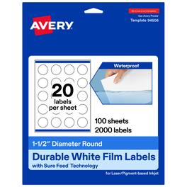 Avery - Durable Round Labels, 1.5" Diameter, 2000 Total - White