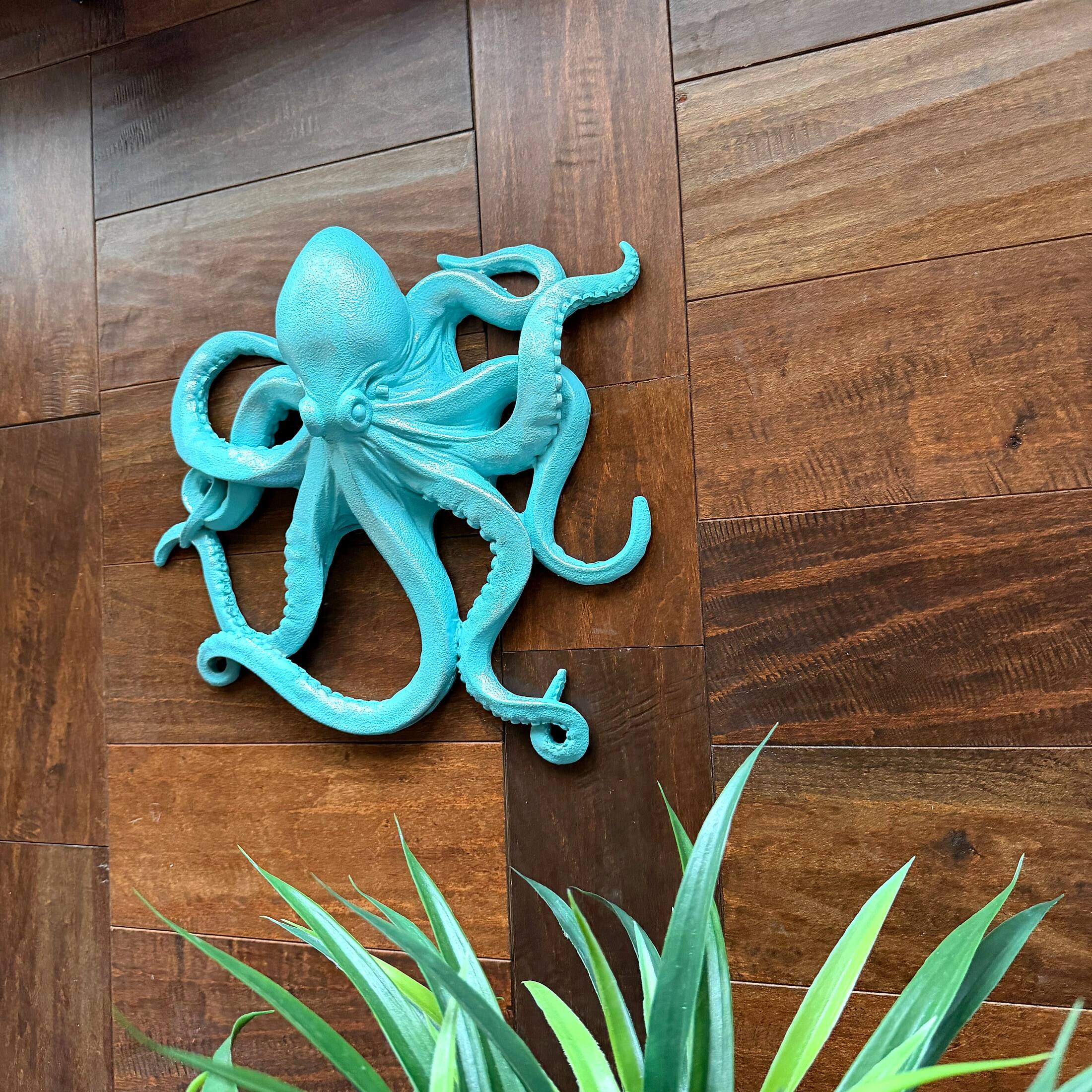 Alt View 7. Fancy That - Octopus Wall Sculpture Aqua Coastal Nautical Resin Plaque 13.5 In - Aqua.