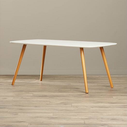 Back. Hivvago - White Top Mid-Century Coffee Table with Solid Wood Legs - White.
