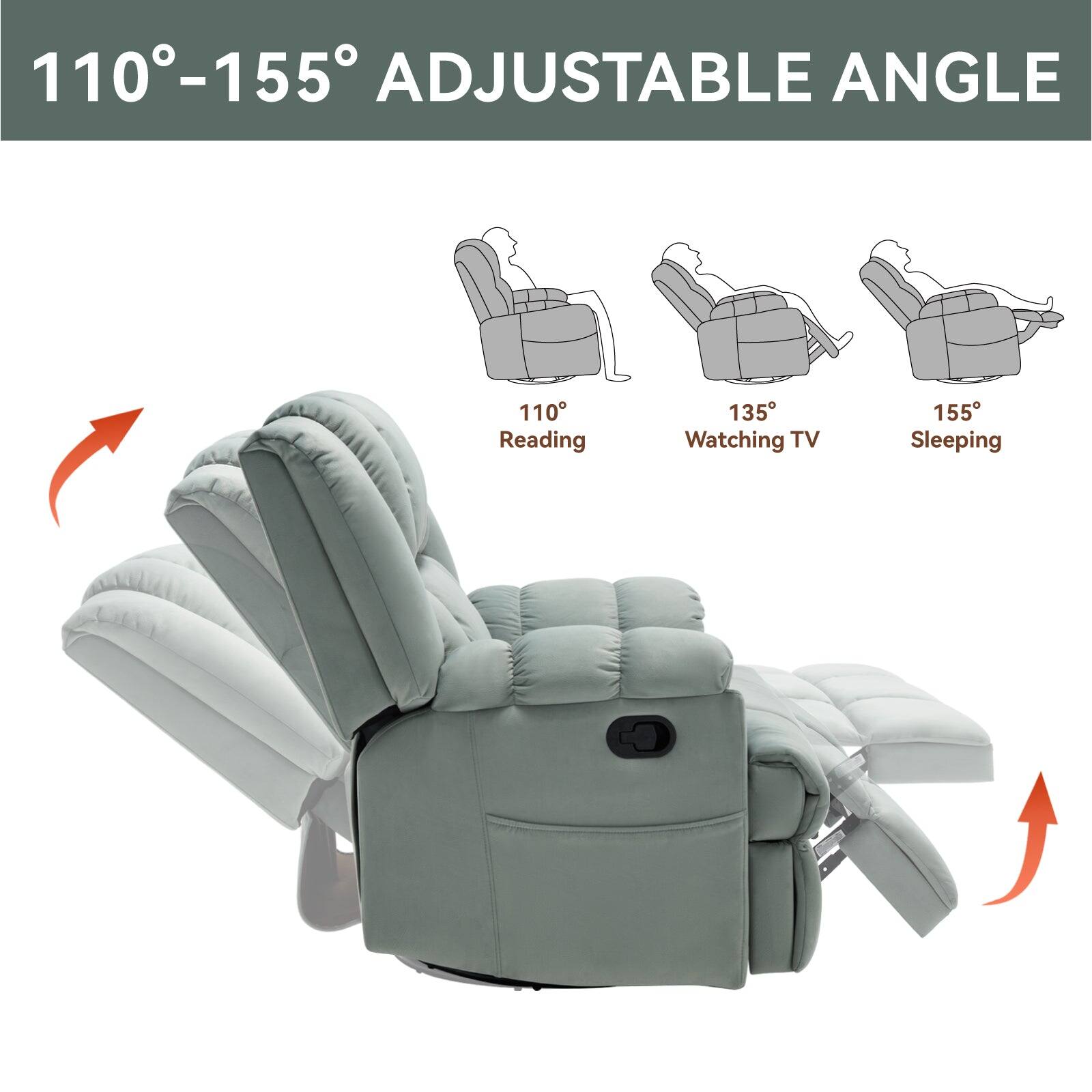 110°-155° ADJUSTABLE ANGLE
110° Reading
135° Watching TV
155° Sleeping