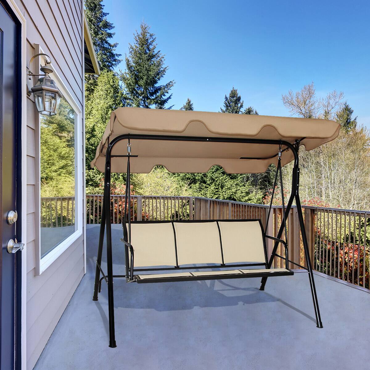 Alt View 1. Costway - Costway Outdoor Patio Swing Canopy 3 Person Canopy Swing Chair Patio Hammock - Brown.
