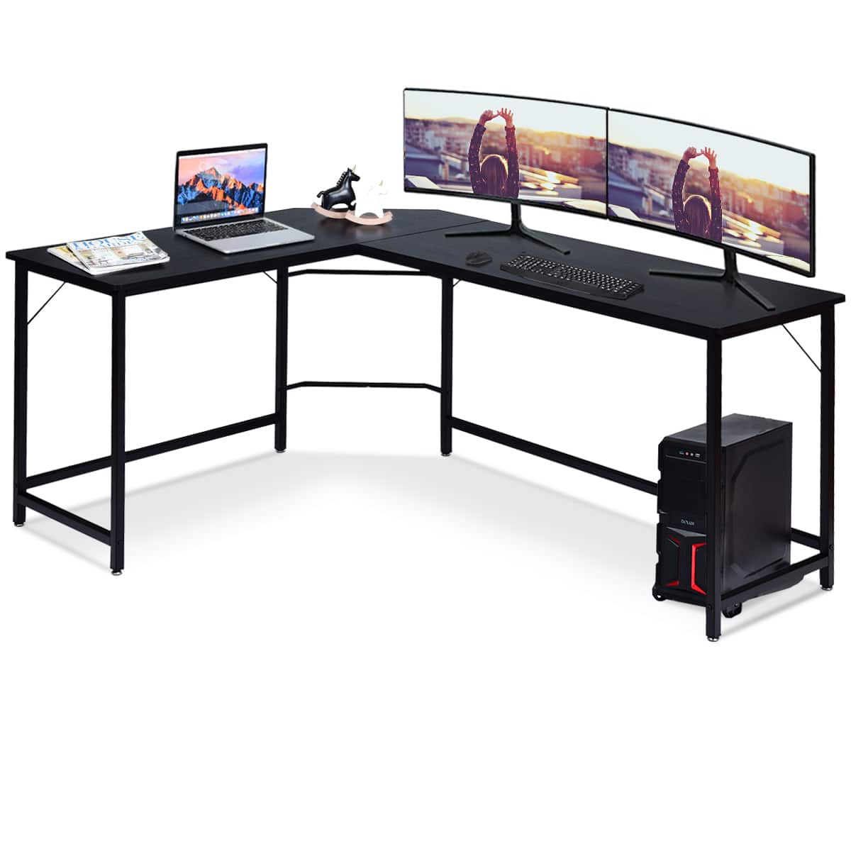 Front. Costway - L-Shaped Corner Computer Desk - Black.