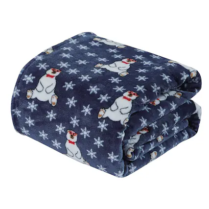 Front. Noble House - Plazatex Polar Bear Plush Decorative All Season Plum Throw Blanket 50" x 60" Navy - Navy.