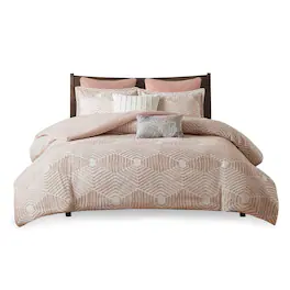 Gracie Mills - Anibal Shabby Chic Cotton Jacquard Duvet Cover Set - Blush