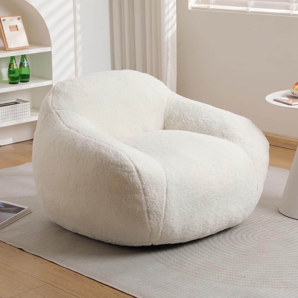 Trinkets Crazed - Beanbag Chair Bean Bag Chairs for Adults Bean Bags Giant Bean Bag Sofa with Spacious Cushion - White