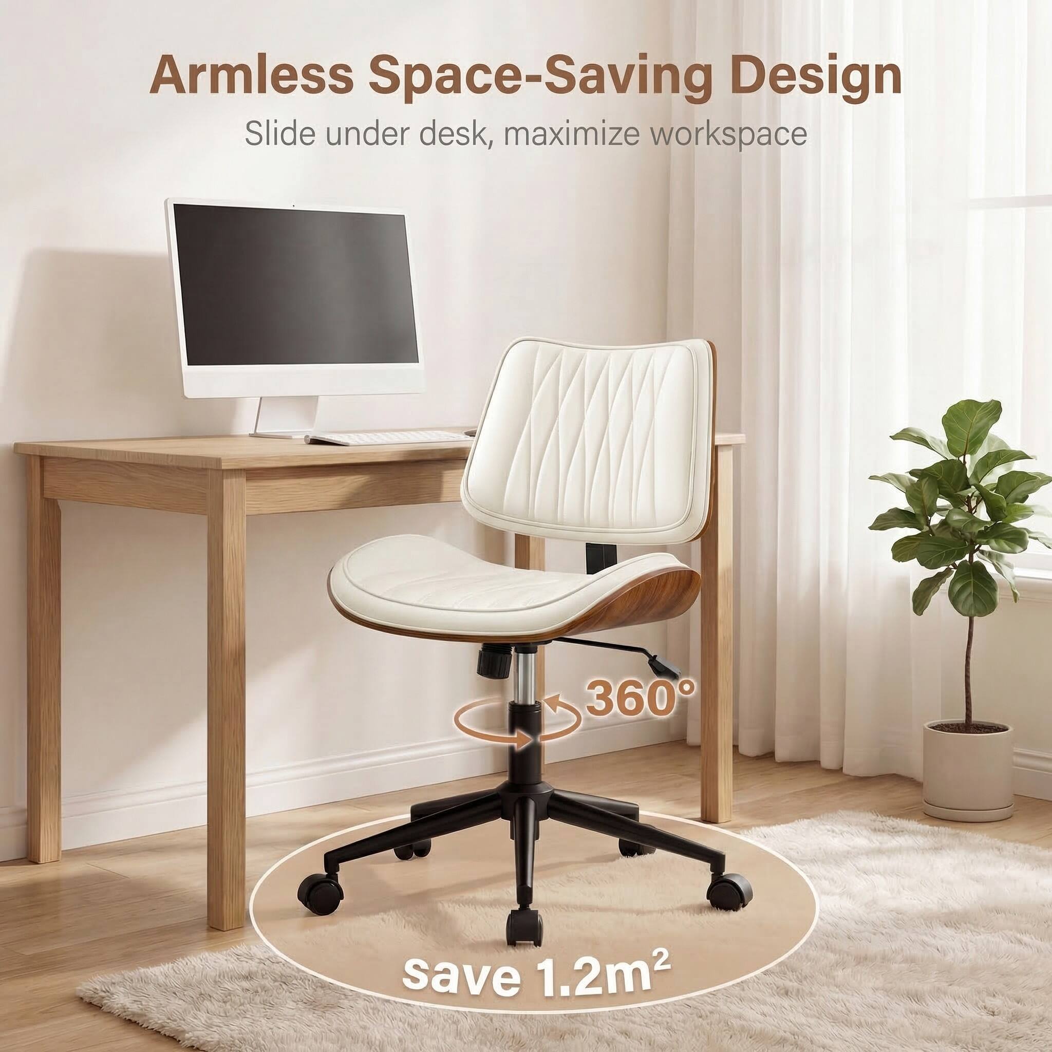 Armless Space-Saving Design  
Slide under desk, maximize workspace  
360°  
save 1.2m²