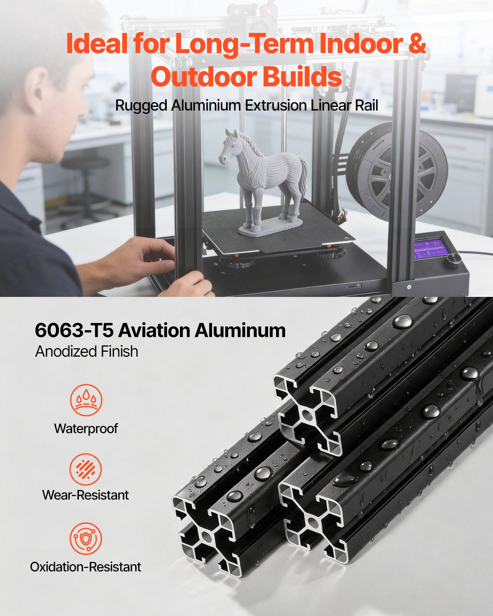 Ideal for Long-Term Indoor & Outdoor Builds  
Rugged Aluminium Extrusion Linear Rail  

6063-T5 Aviation Aluminum  
Anodized Finish  

Waterproof  
Wear-Resistant  
Oxidation-Resistant
