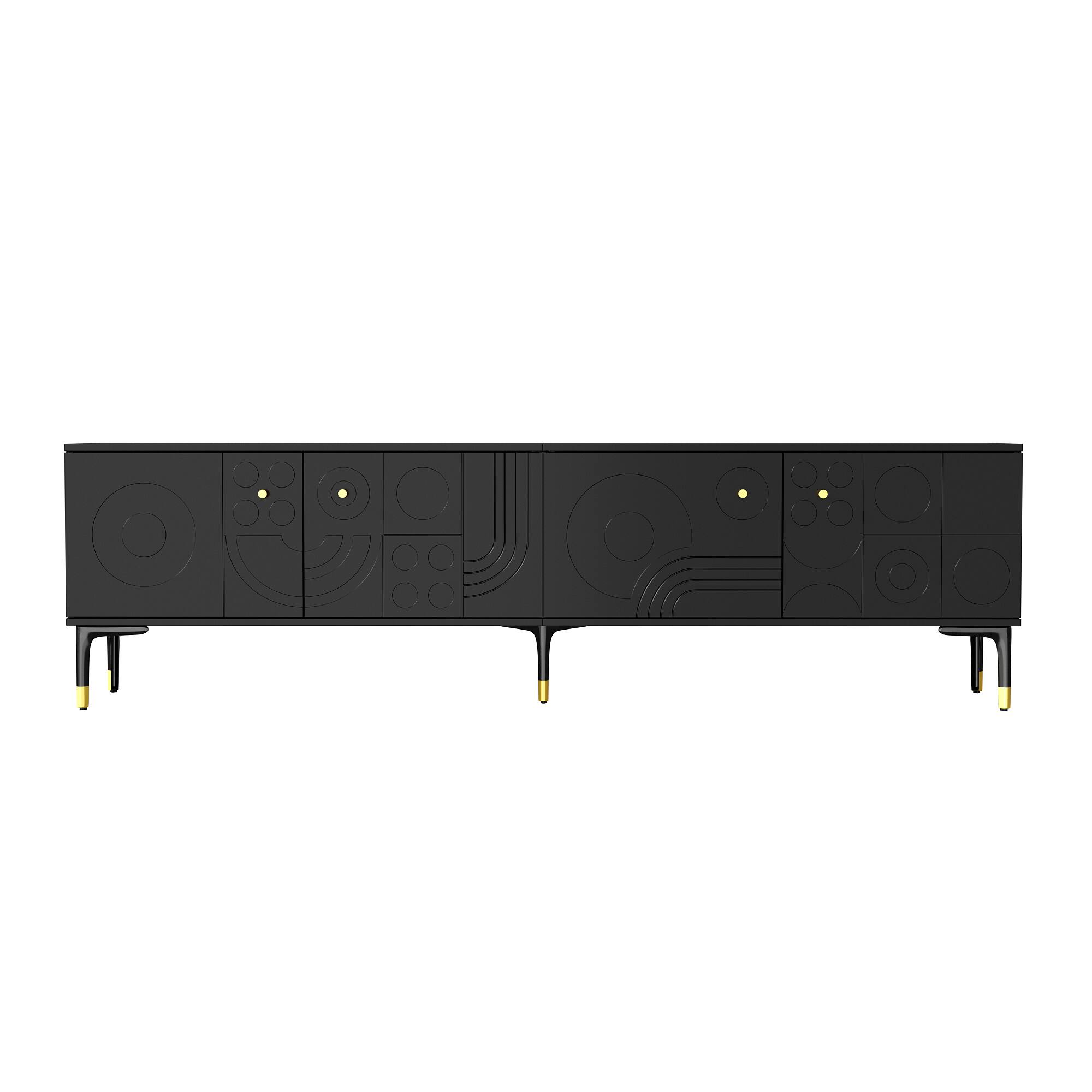 Front. Famapy - Famapy Retro - Modern TV Stand: Press - Open Doors & Patterned Flair - Black.