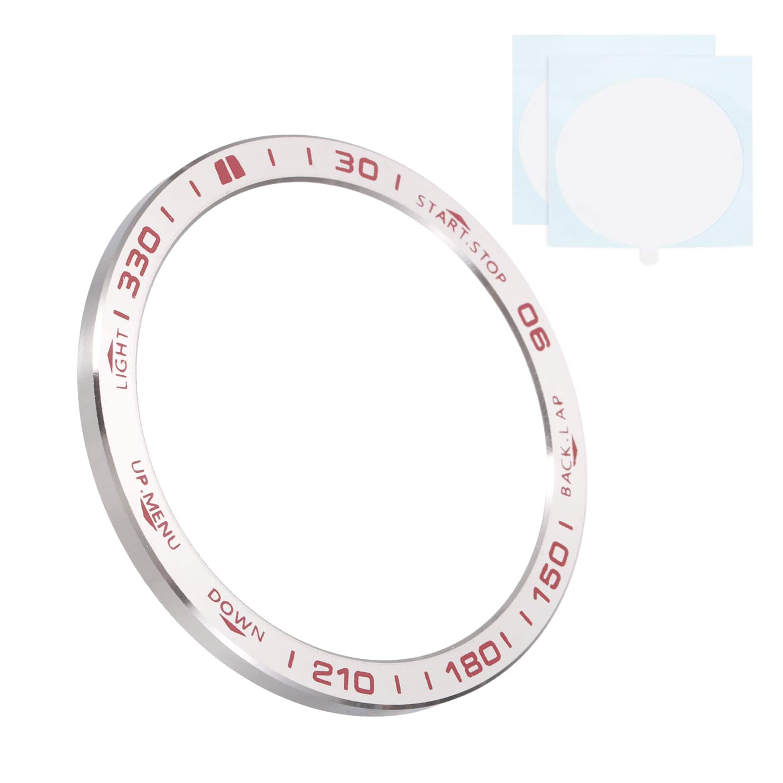 Unique Bargains - 51mm Stainless Steel Bezel Ring Adhesive Bumper Cover Protective Case for Garmin Fenix 8 Solar - Silver/Red