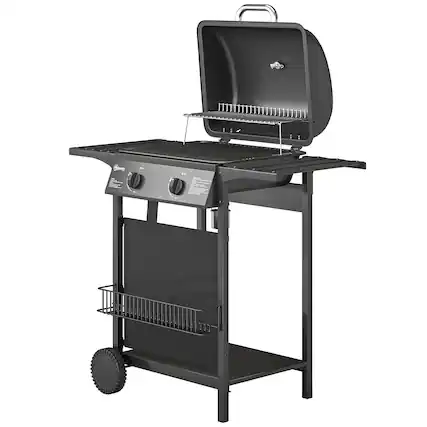 Front. Outsunny - Burner Propane Gas Grill, 18000 BTU BBQ Grill with Wheels, Warming Rack, Shelf, Thermometer - Black.