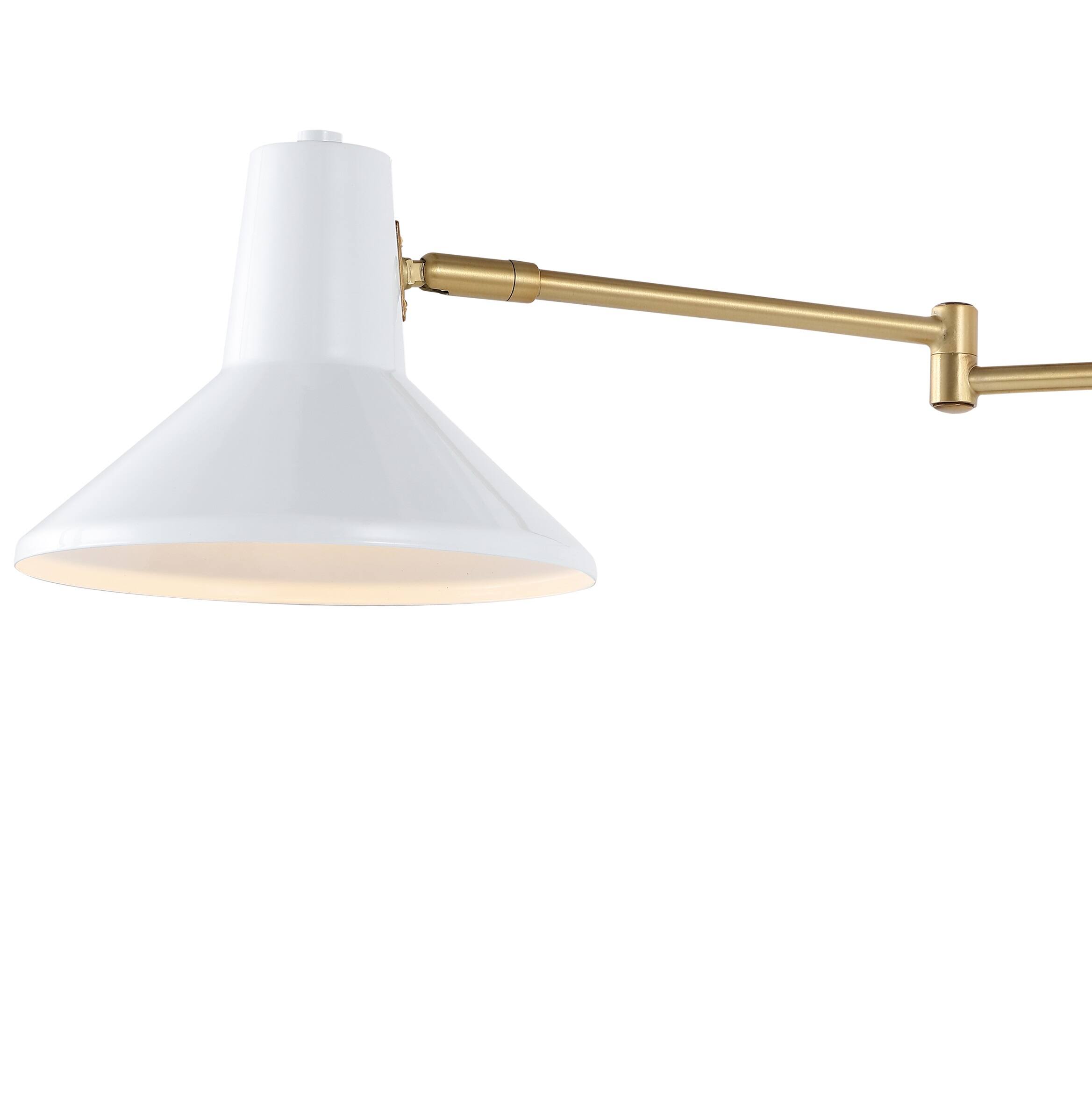Alt View 4. Jonathan Y - Hygge 16" Swing Arm 1-Light Modern Midcentury Iron USB Charging Port LED Sconce, White/Brass Gold - White.