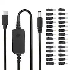 Front. Unique Bargains - USB-C to DC PD Adapter w/ 28 Tips, 1.18m/3.9ft, 5V-20V PD Trigger Cable for Routers, Laptop, Speaker - Black.