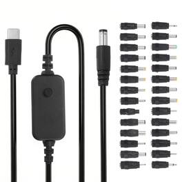 Unique Bargains - USB-C to DC PD Adapter w/ 28 Tips, 1.18m/3.9ft, 5V-20V PD Trigger Cable for Routers, Laptop, Speaker - Black