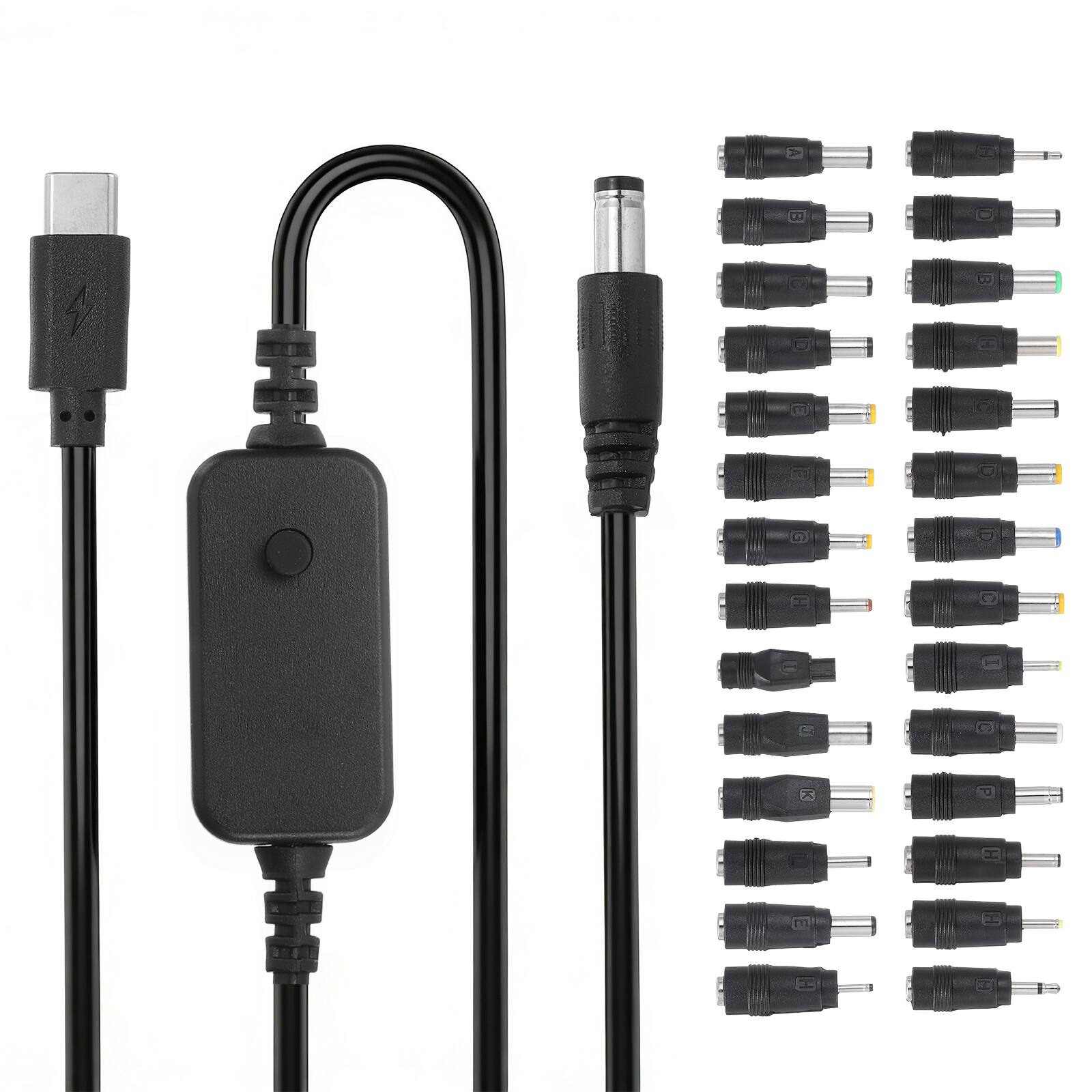 Front. Unique Bargains - USB-C to DC PD Adapter w/ 28 Tips, 1.18m/3.9ft, 5V-20V PD Trigger Cable for Routers, Laptop, Speaker - Black.
