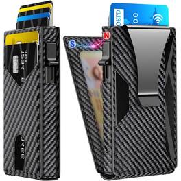 ZUQIETA - Smart Pop-Up Metal Wallet - Slim RFID Bifold with 2 ID Windows, Money Clip & 10 Card Capacity - Carbon