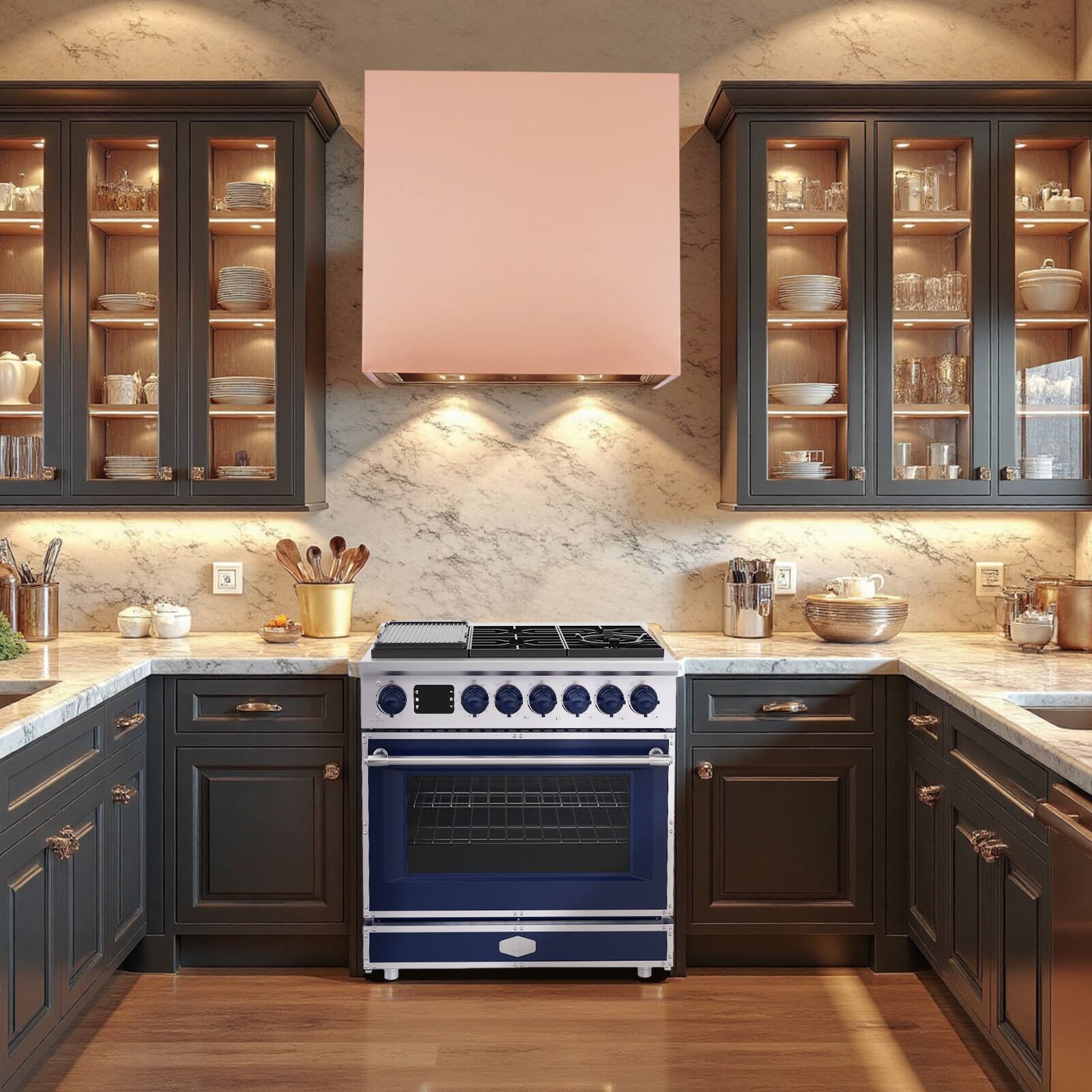 Alt View 8. Akicon - Akicon 4.2 Cu.ft Freestanding Gas Rapid Convection Range with 6 Sealed Burners and Cast Iron Grates in Cobalt Blue - Cobalt Blue.