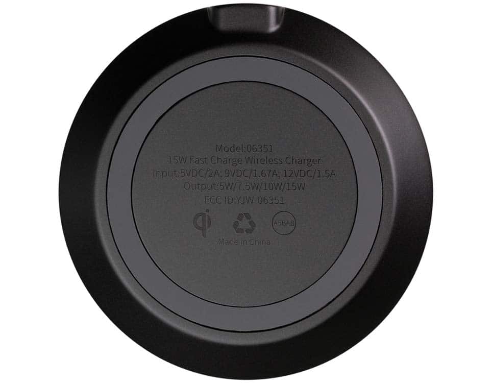 Model: 06351  
15W Fast Charge Wireless Charger  
Input: 5VDC/2A, 9VDC/1.67A, 12VDC/1.5A  
Output: 5W/7.5W/10W/15W  
FCC ID: YJW-06351  
iP ASBAB  
Made in China