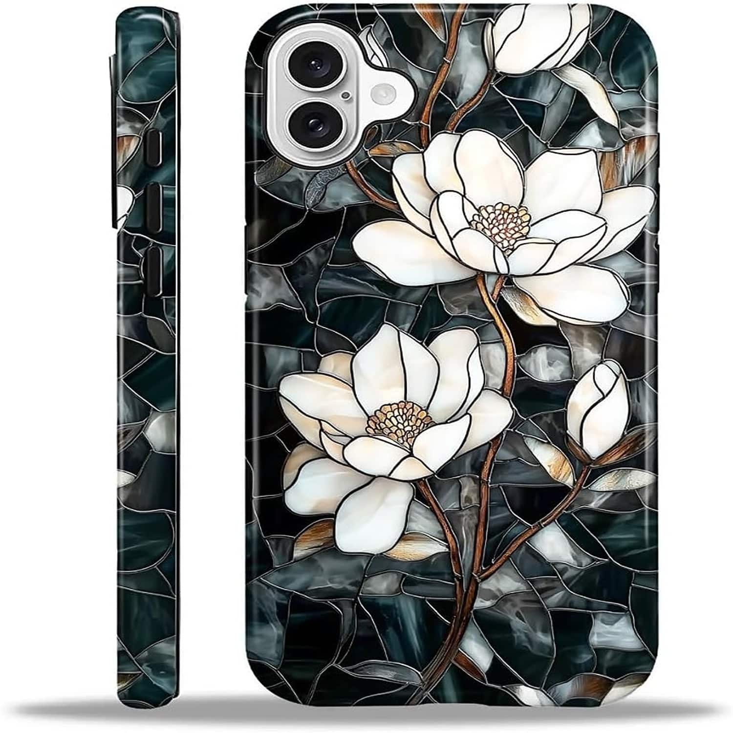 Magnetic Case for iPhone 16, Compatible with Magsafe, PC Hard Shell & Silicone Inner Bumper - Black, White