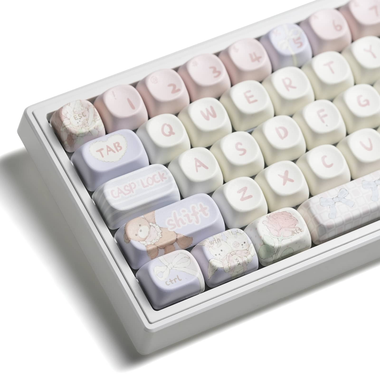 Womier- Cute Theme PBT Keycaps, MOA Profile Round Keyboard Keycaps, Custom Keycaps for All ANSI US Layout Mechanical Keyboard- cutebear-134 Keys